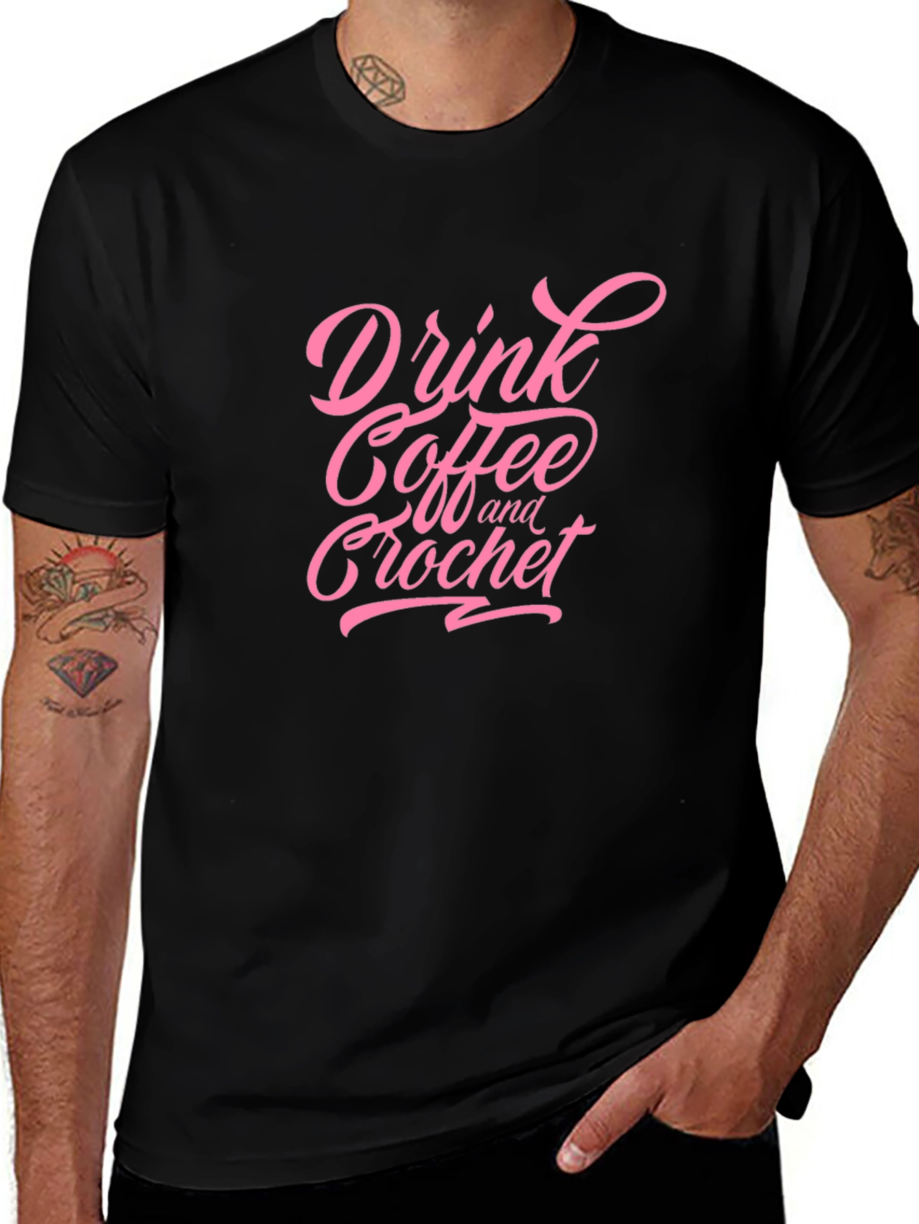 Drink Coffee & Crochet Graphic Tee - Black Cotton Blend
