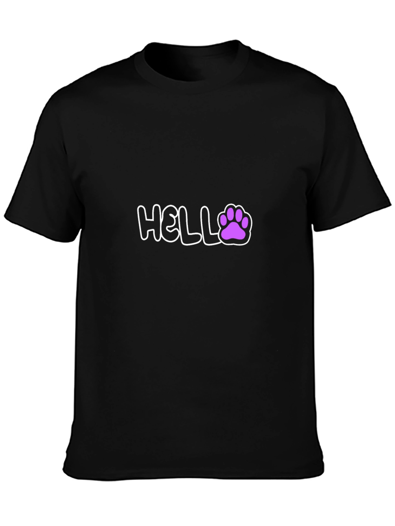 Hello Paw Print Graphic Tee - Casual Black T-Shirt