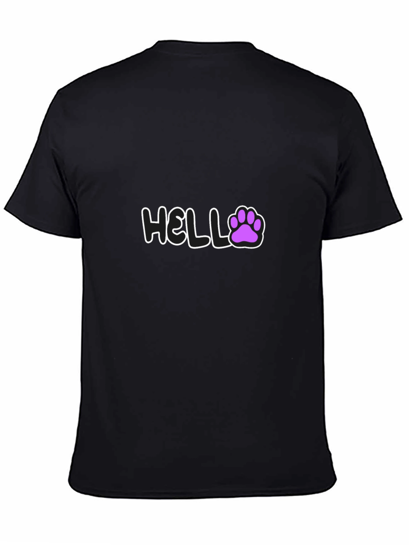 Hello Paw Print Graphic Tee - Casual Black T-Shirt
