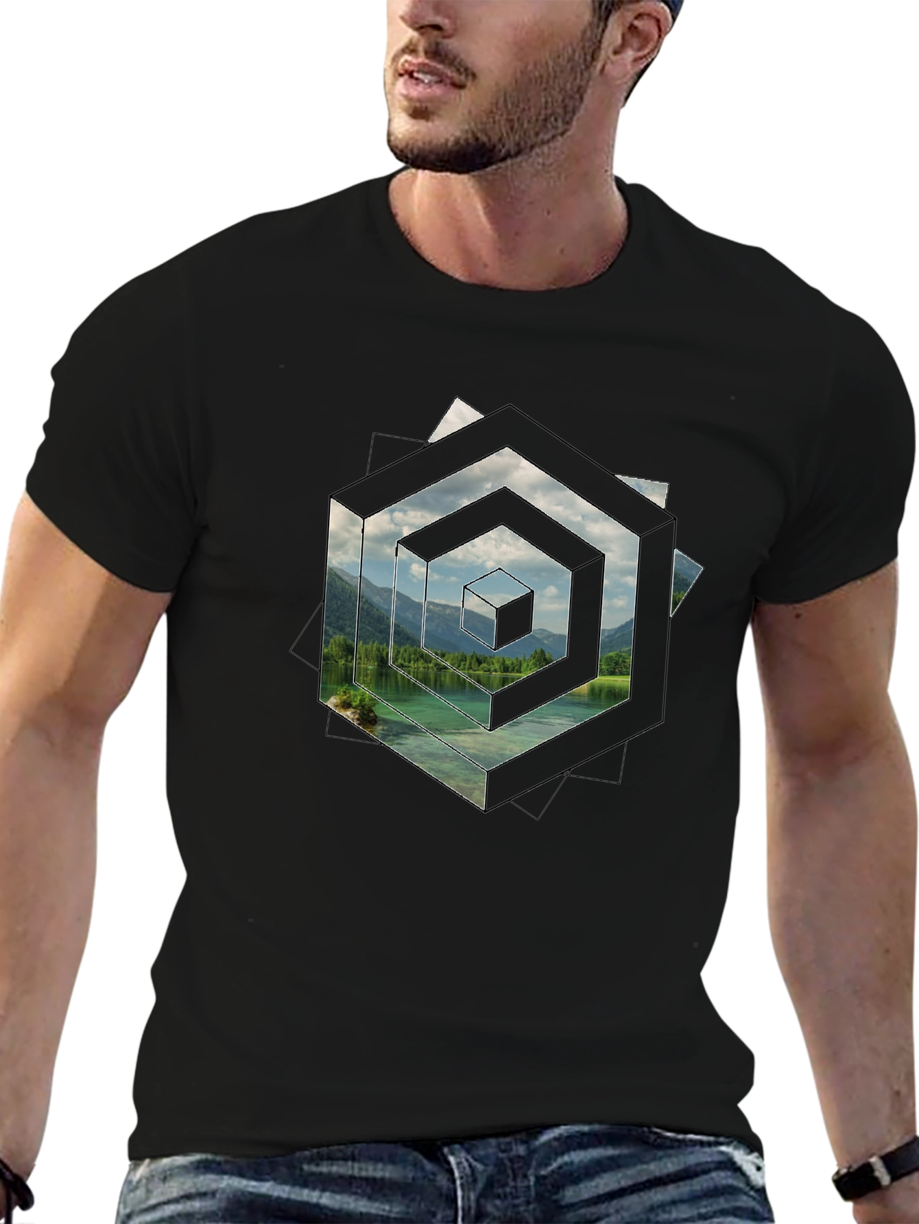 Geometric Lake View Mens T-Shirt