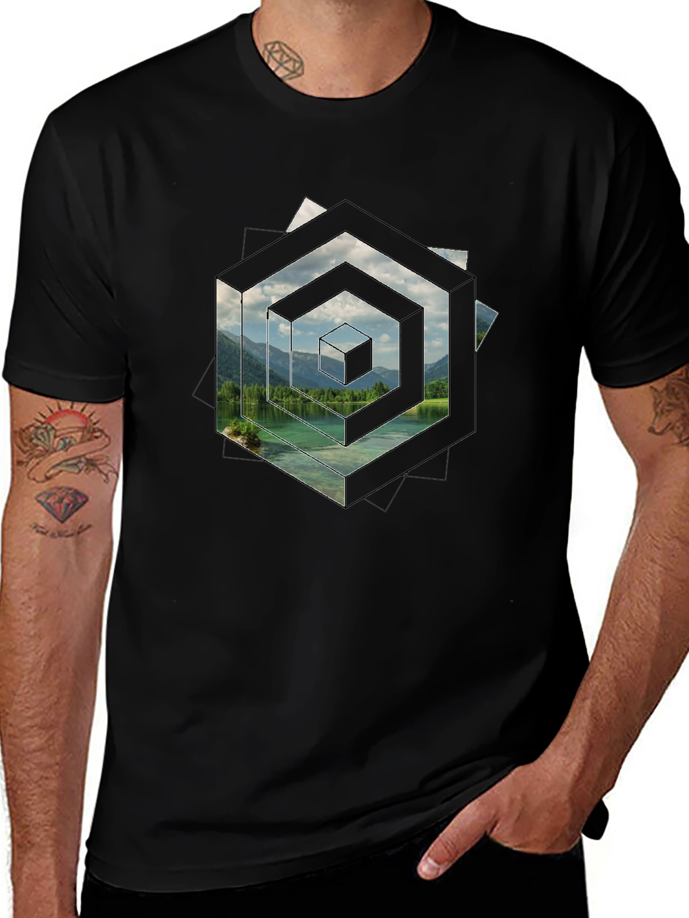 Geometric Lake View Mens T-Shirt