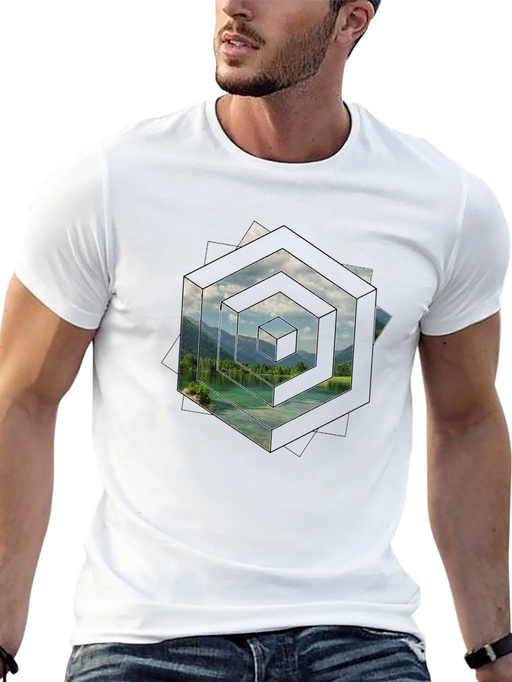 Geometric Lake View Mens T-Shirt