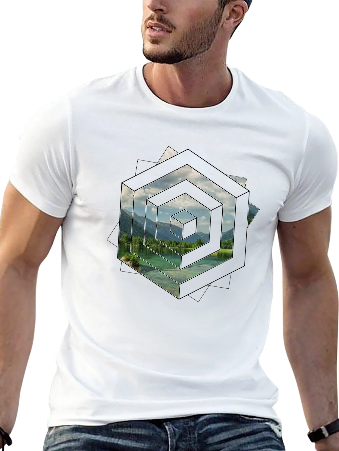 Geometric Lake View Mens T-Shirt