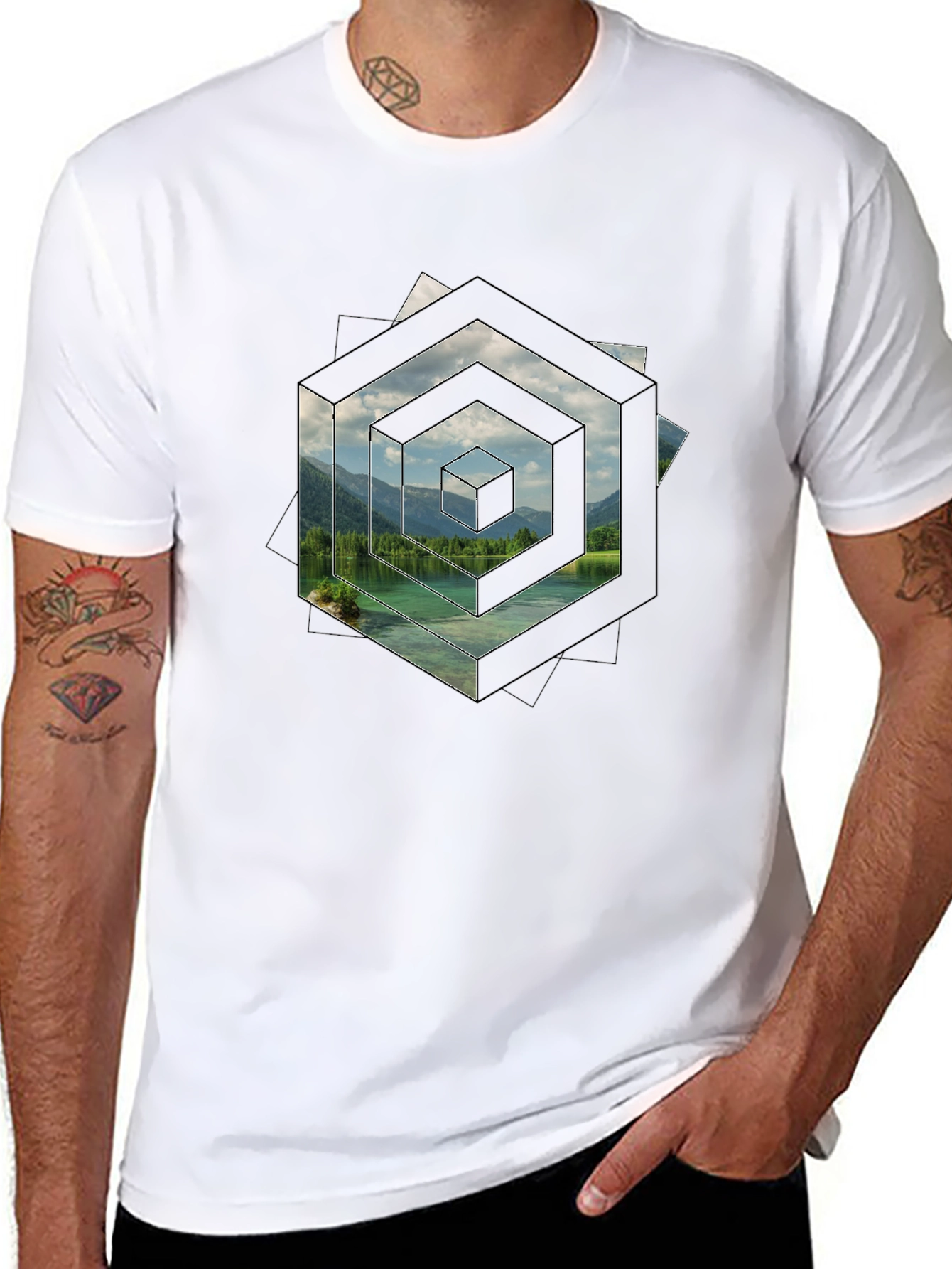 Geometric Lake View Mens T-Shirt