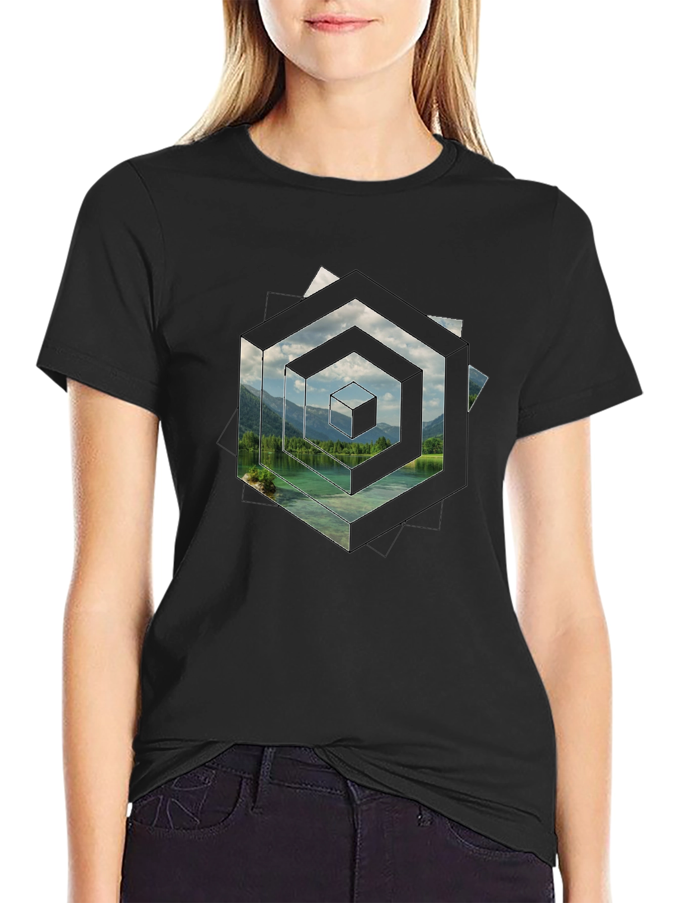 Geometric Lake View Mens T-Shirt