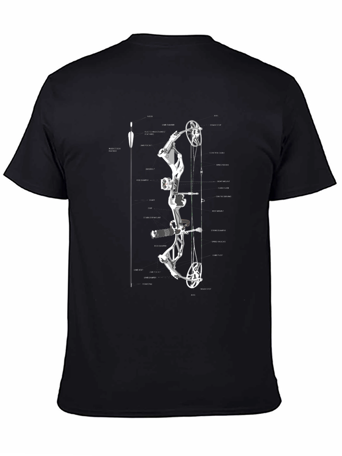 Archery Bow Diagram T-Shirt - Black Graphic Tee