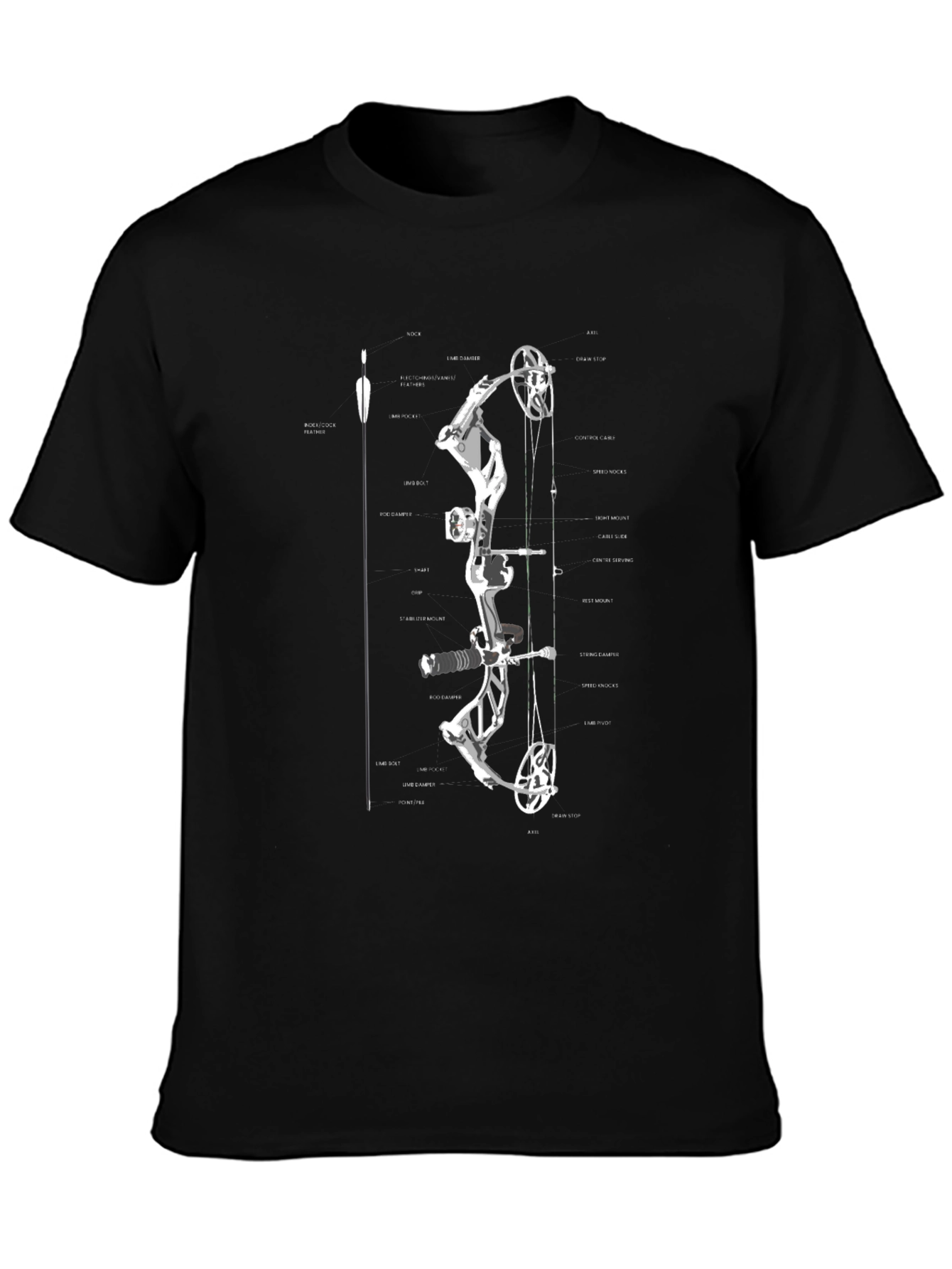 Archery Bow Diagram T-Shirt - Black Graphic Tee