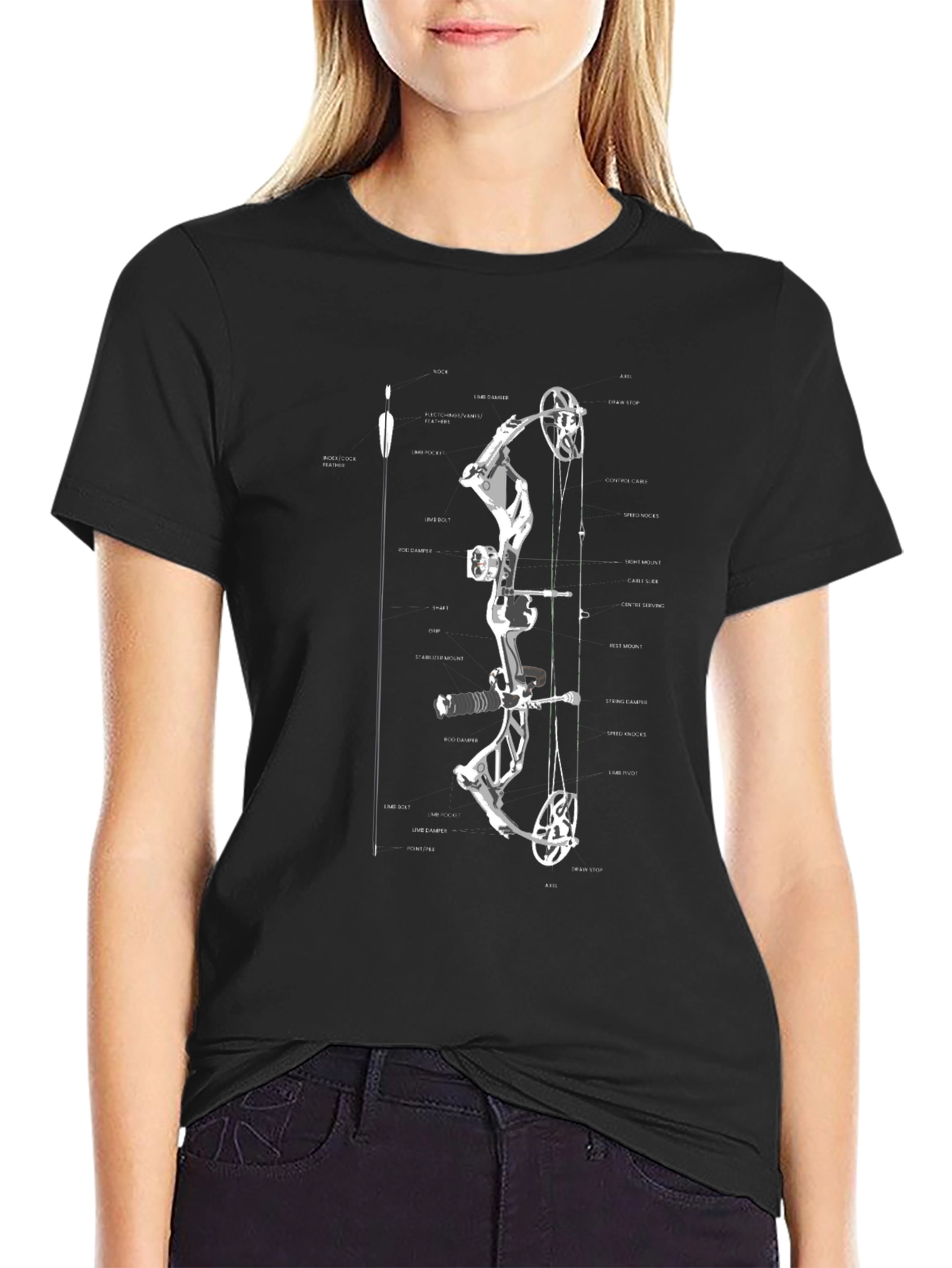 Archery Bow Diagram T-Shirt - Black Graphic Tee