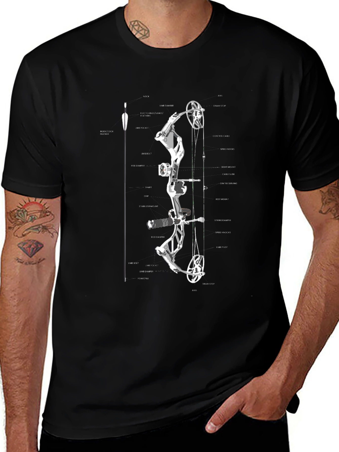 Archery Bow Diagram T-Shirt - Black Graphic Tee