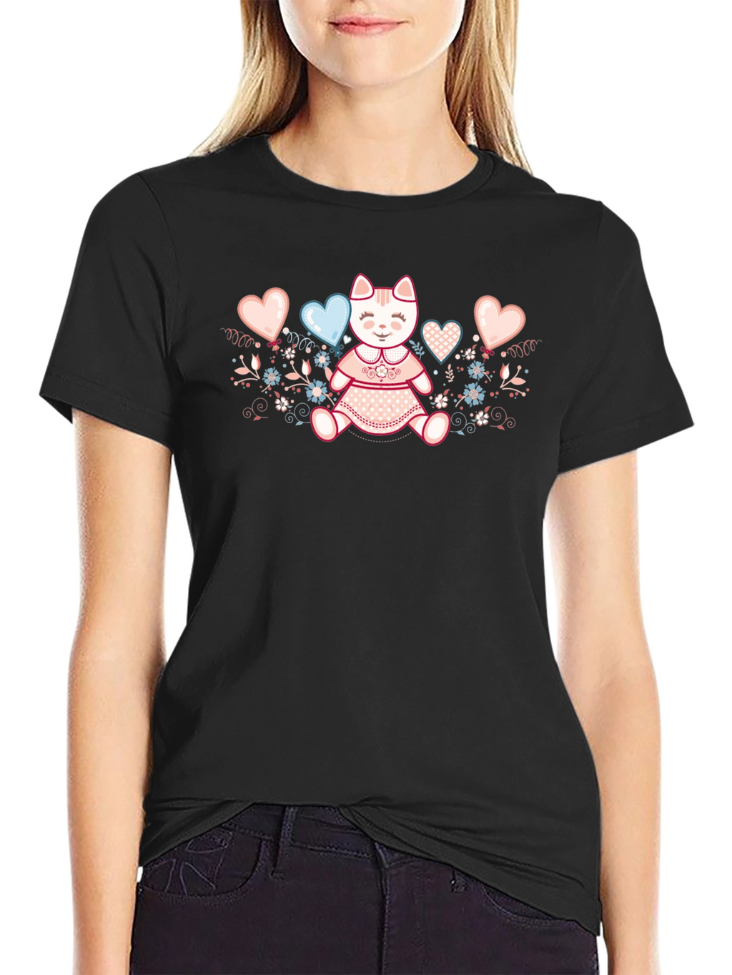 Cute Kitty Hearts Graphic Tee