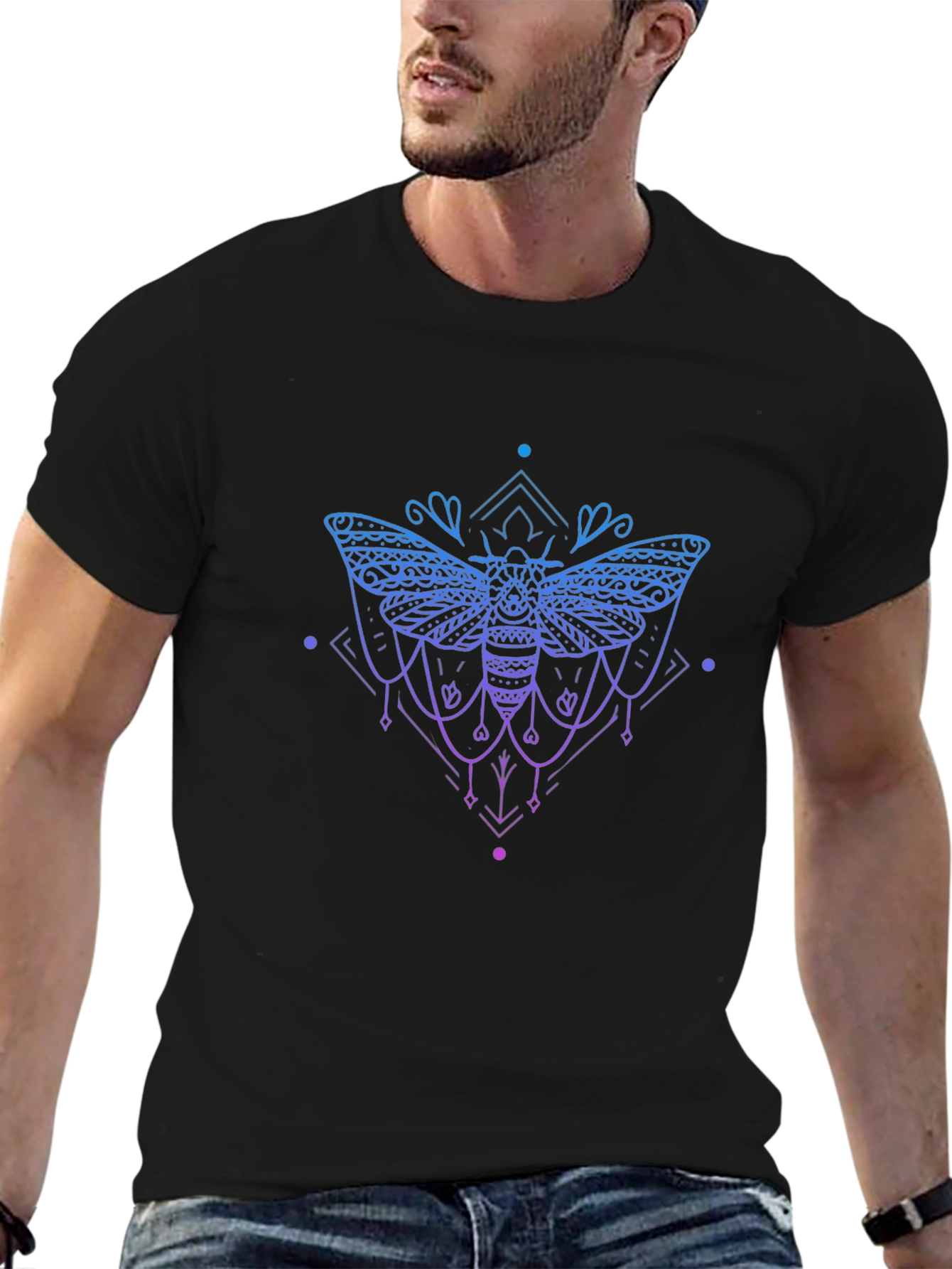 Geometric Moth Graphic Tee - Black
