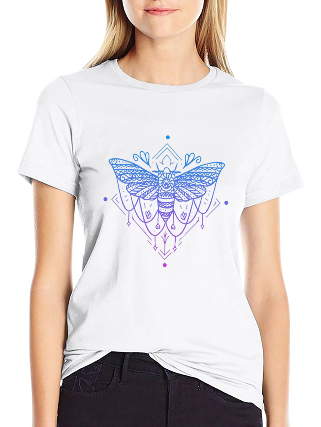 Geometric Moth Graphic Tee - Black