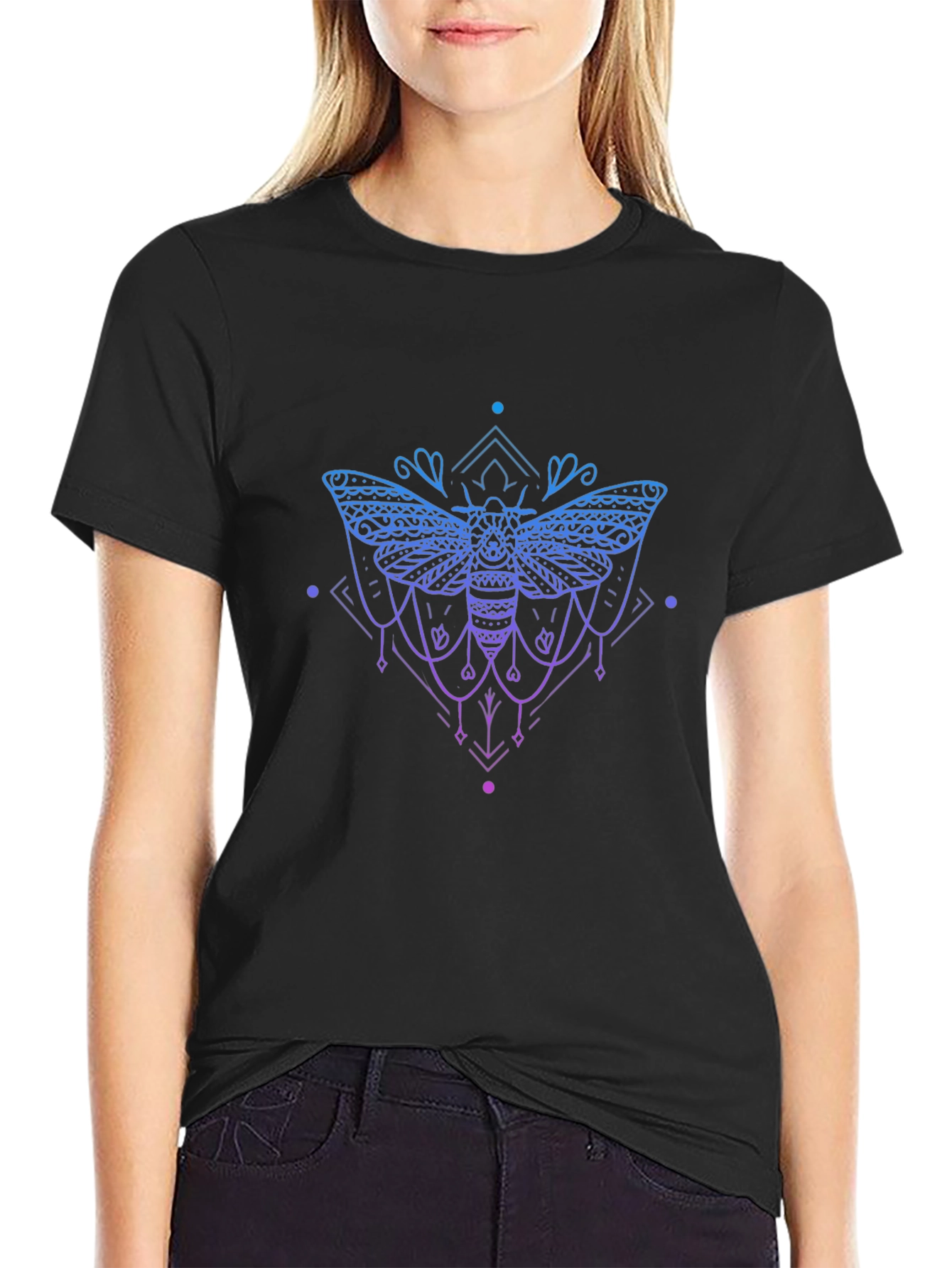 Geometric Moth Graphic Tee - Black