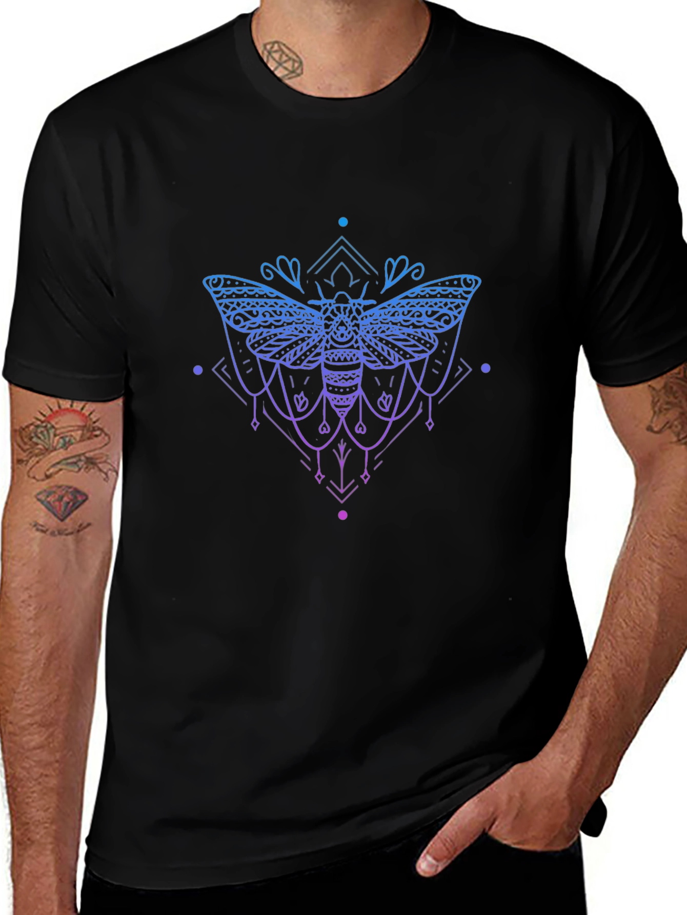 Geometric Moth Graphic Tee - Black