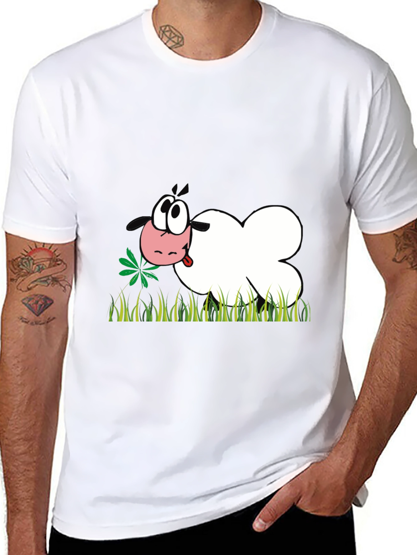 Cartoon Sheep T-Shirt - Black Funny Design
