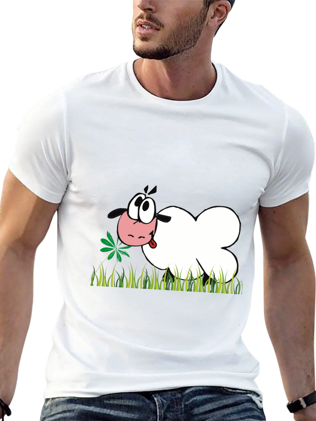 Cartoon Sheep T-Shirt - Black Funny Design