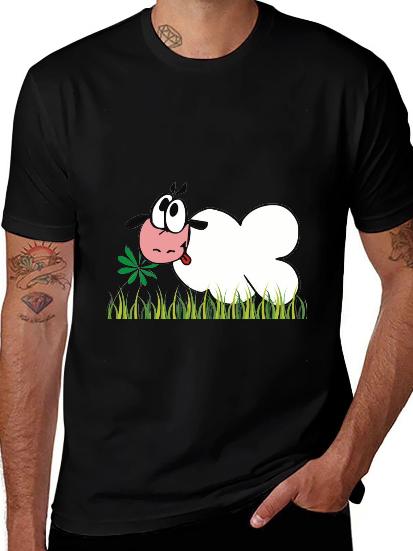 Cartoon Sheep T-Shirt - Black Funny Design