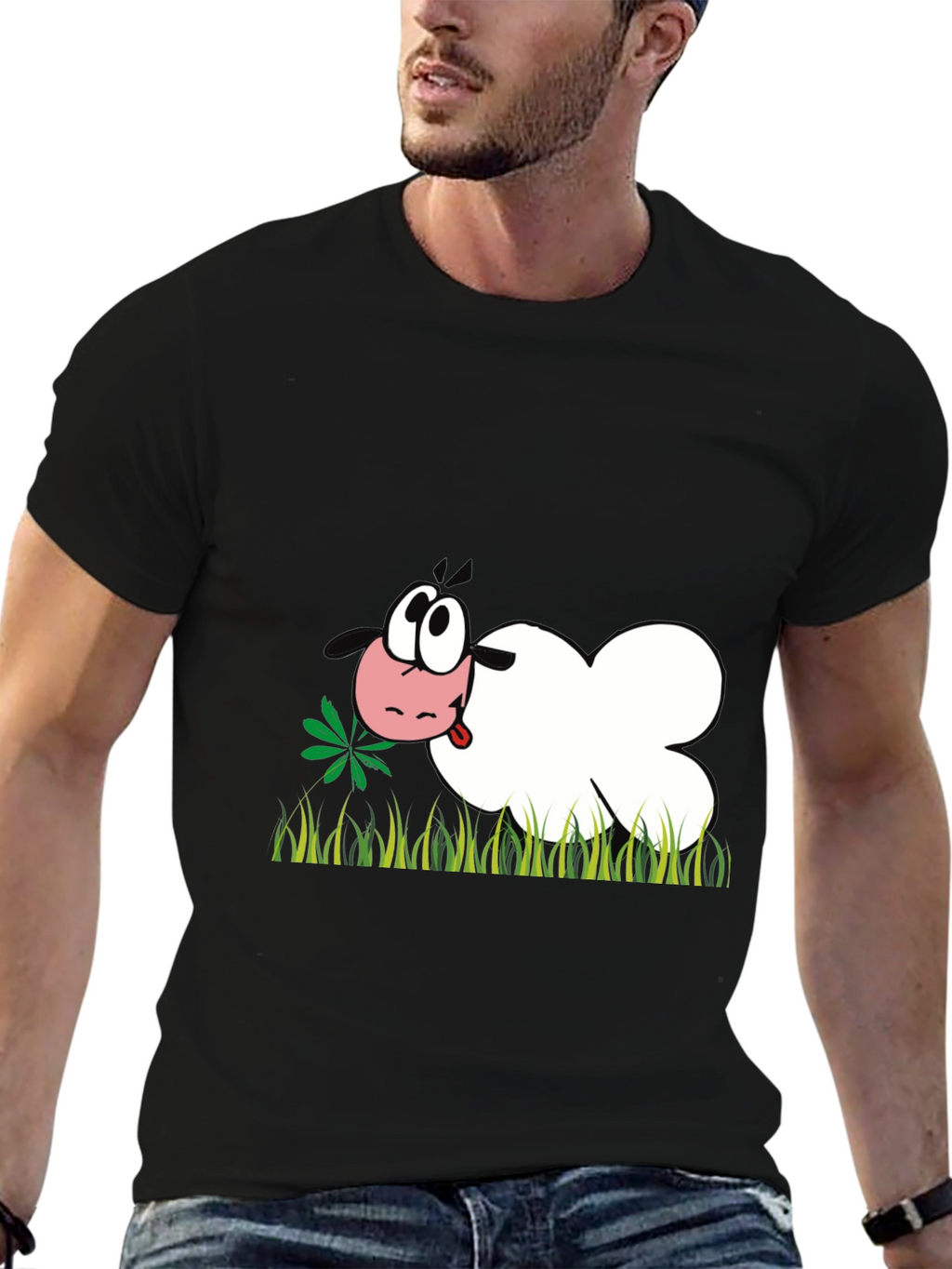 Cartoon Sheep T-Shirt - Black Funny Design