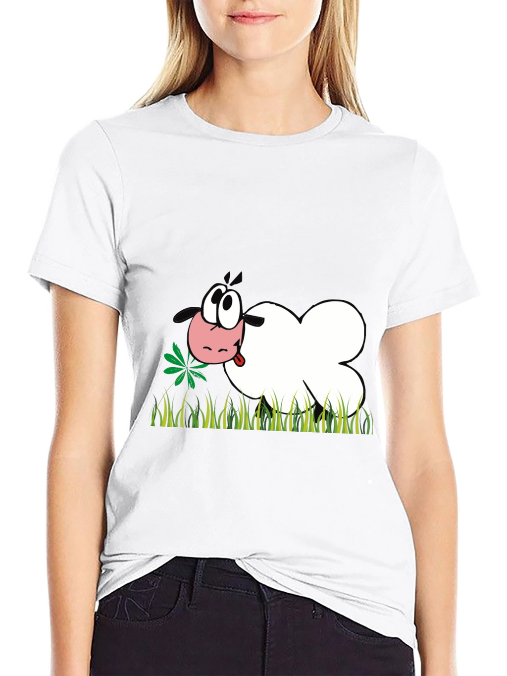 Cartoon Sheep T-Shirt - Black Funny Design