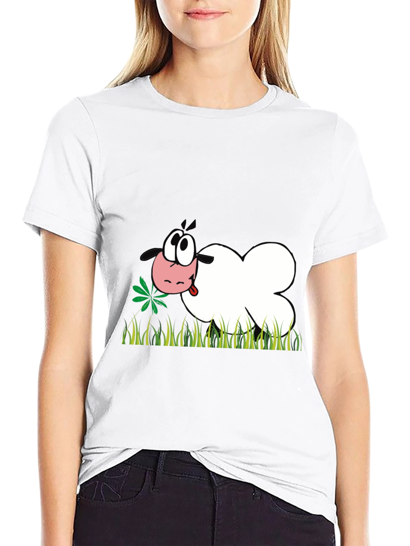 Cartoon Sheep T-Shirt - Black Funny Design