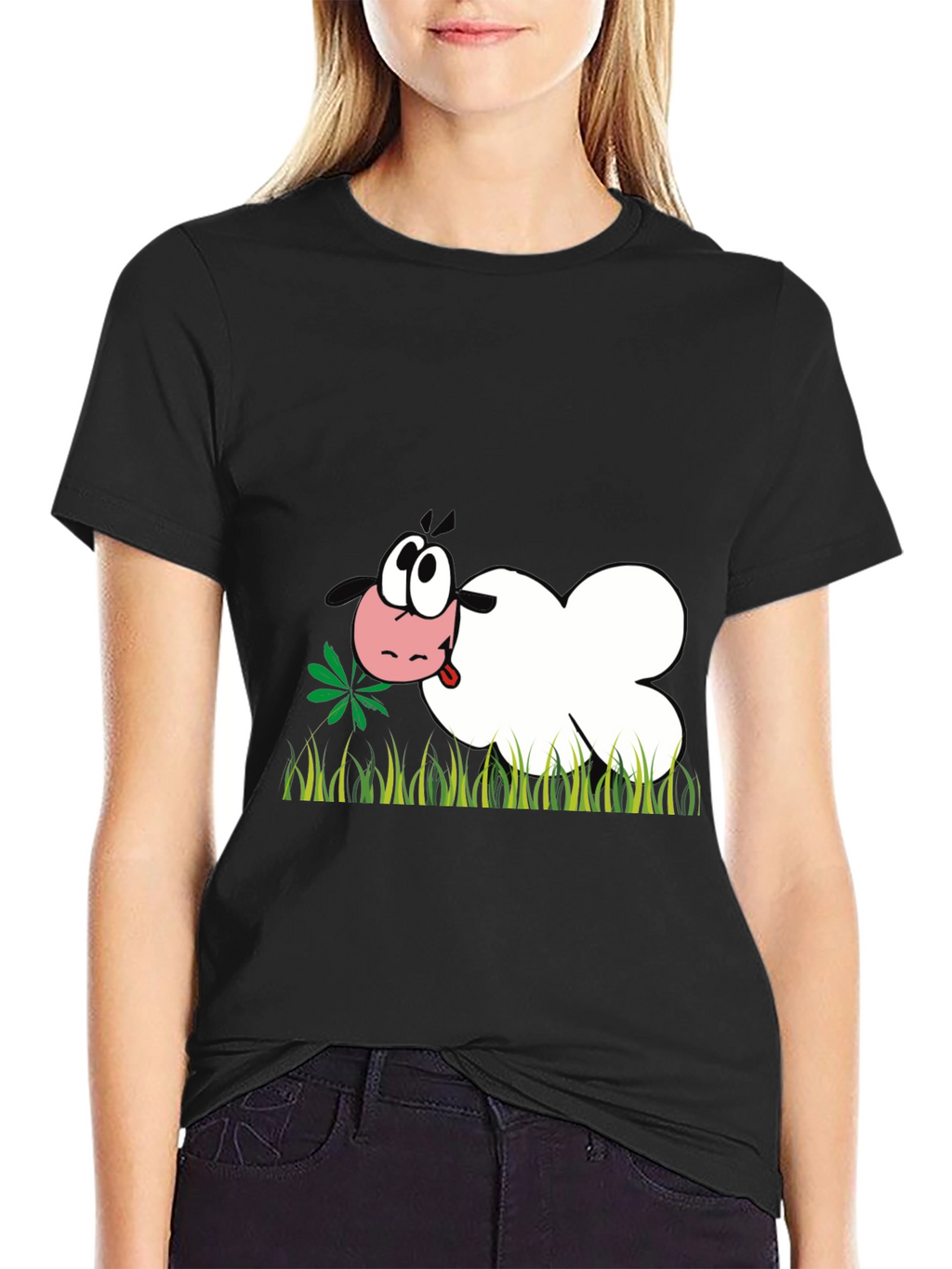 Cartoon Sheep T-Shirt - Black Funny Design