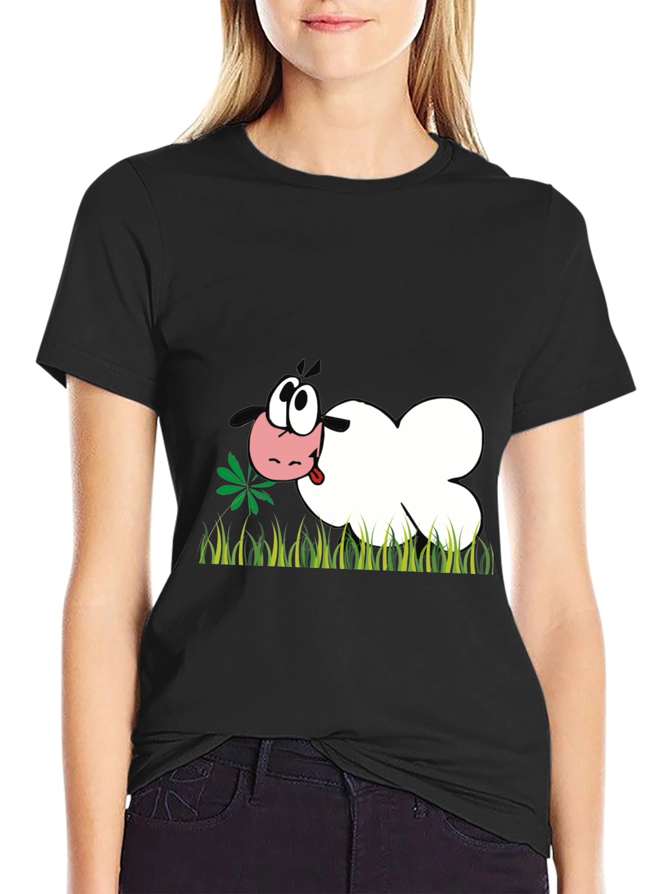 Cartoon Sheep T-Shirt - Black Funny Design
