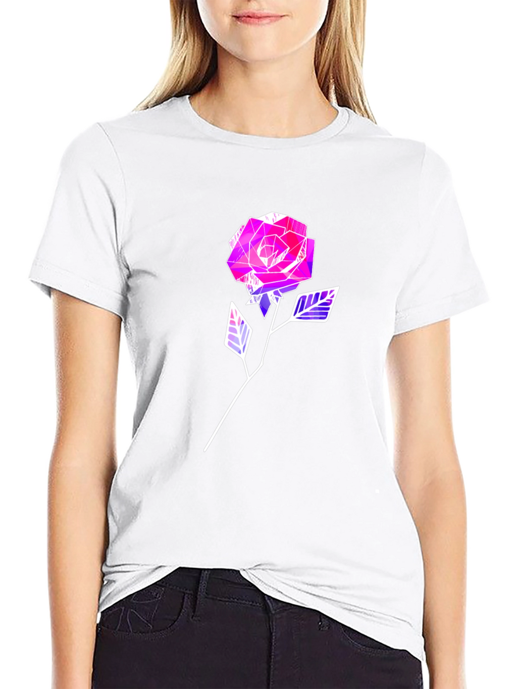 Geometric Rose Graphic Tee - Modern Style