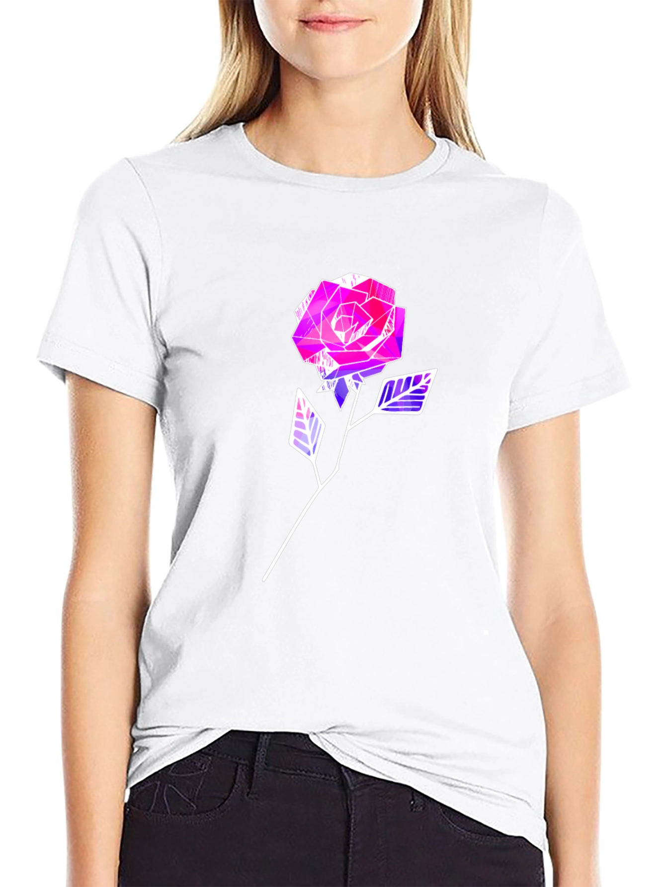 Geometric Rose Graphic Tee - Modern Style