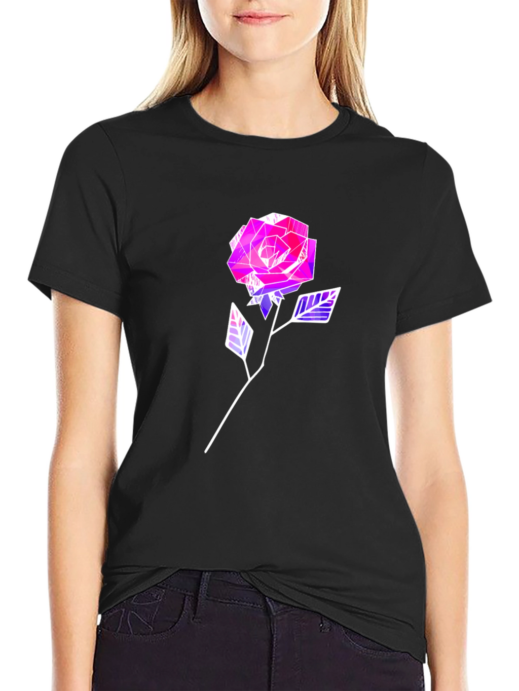 Geometric Rose Graphic Tee - Modern Style