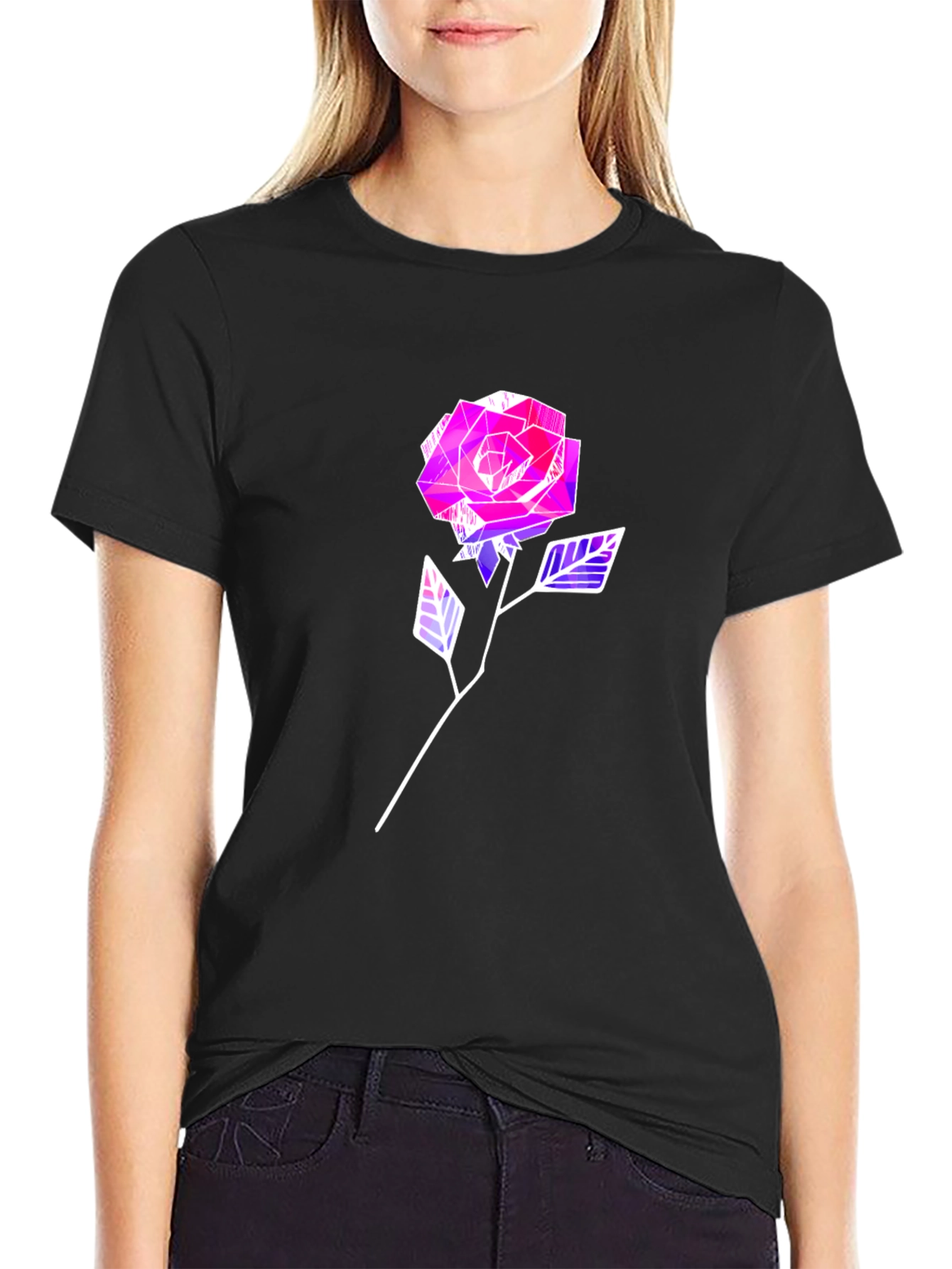 Geometric Rose Graphic Tee - Modern Style