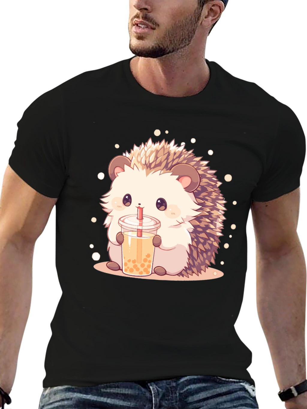 Cute Hedgehog Bubble Tea Graphic T-Shirt