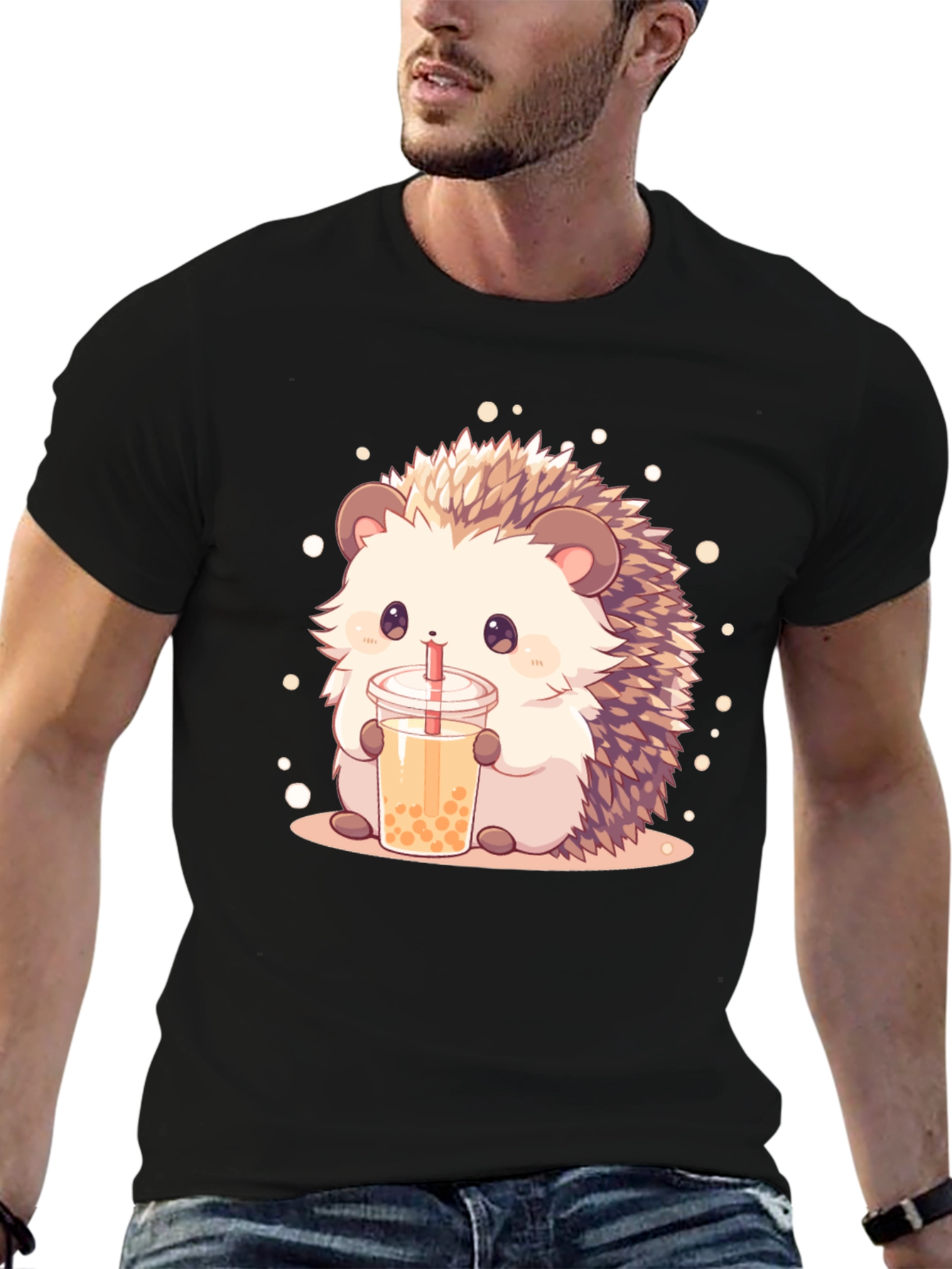 Cute Hedgehog Bubble Tea Graphic T-Shirt