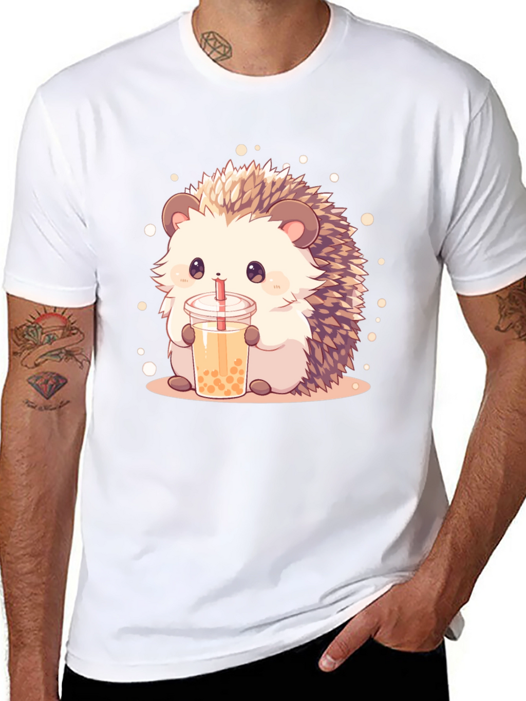 Cute Hedgehog Bubble Tea Graphic T-Shirt