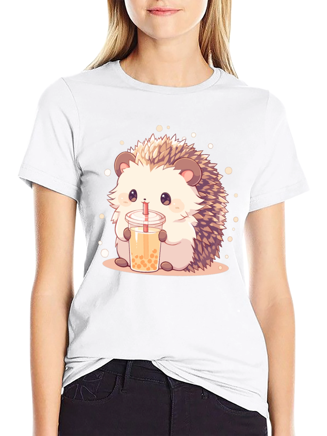 Cute Hedgehog Bubble Tea Graphic T-Shirt