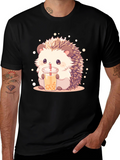 Cute Hedgehog Bubble Tea Graphic T-Shirt