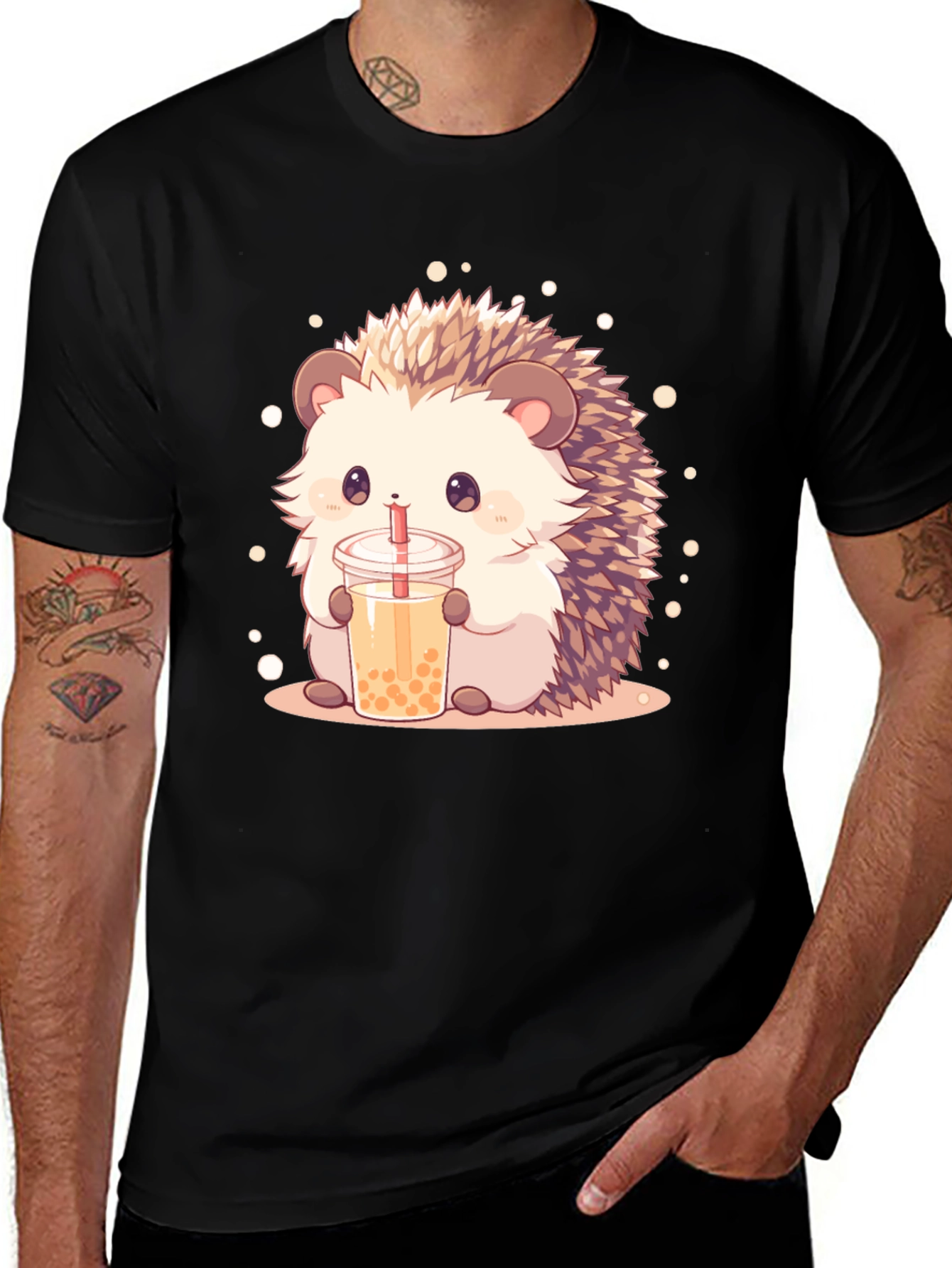 Cute Hedgehog Bubble Tea Graphic T-Shirt