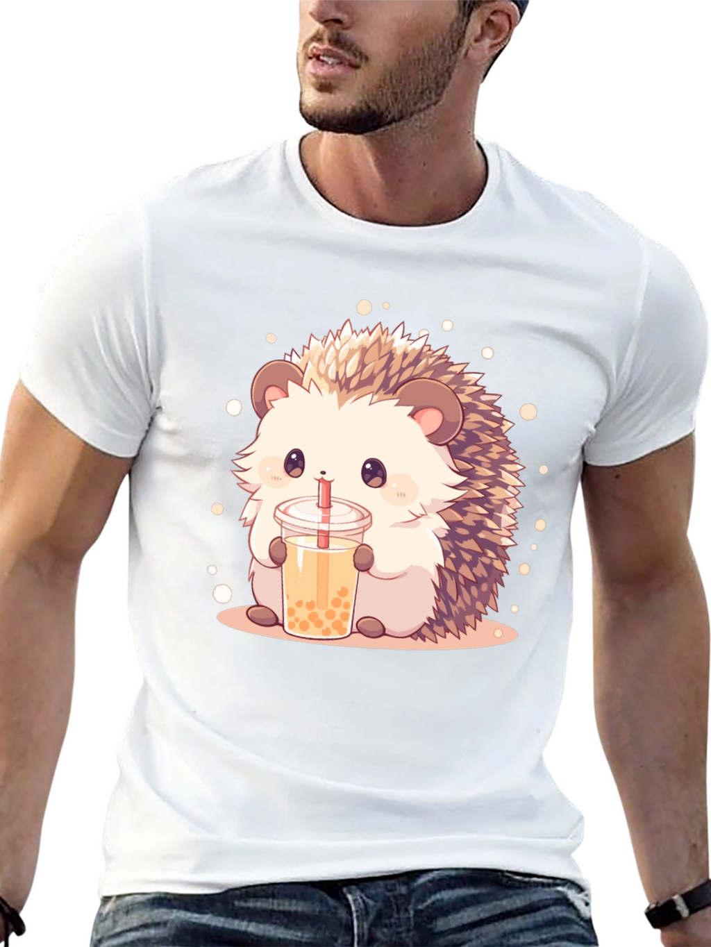 Cute Hedgehog Bubble Tea Graphic T-Shirt