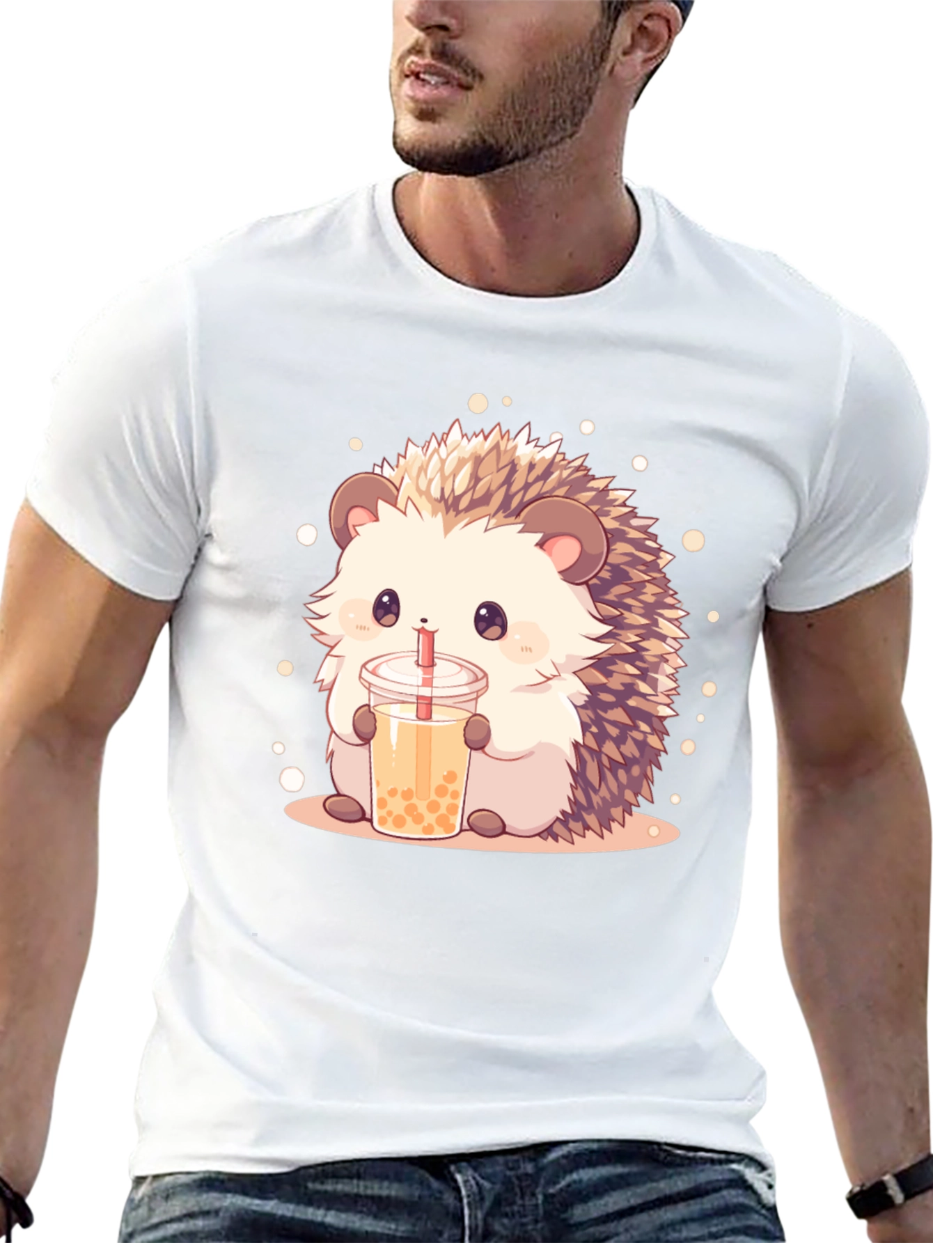 Cute Hedgehog Bubble Tea Graphic T-Shirt