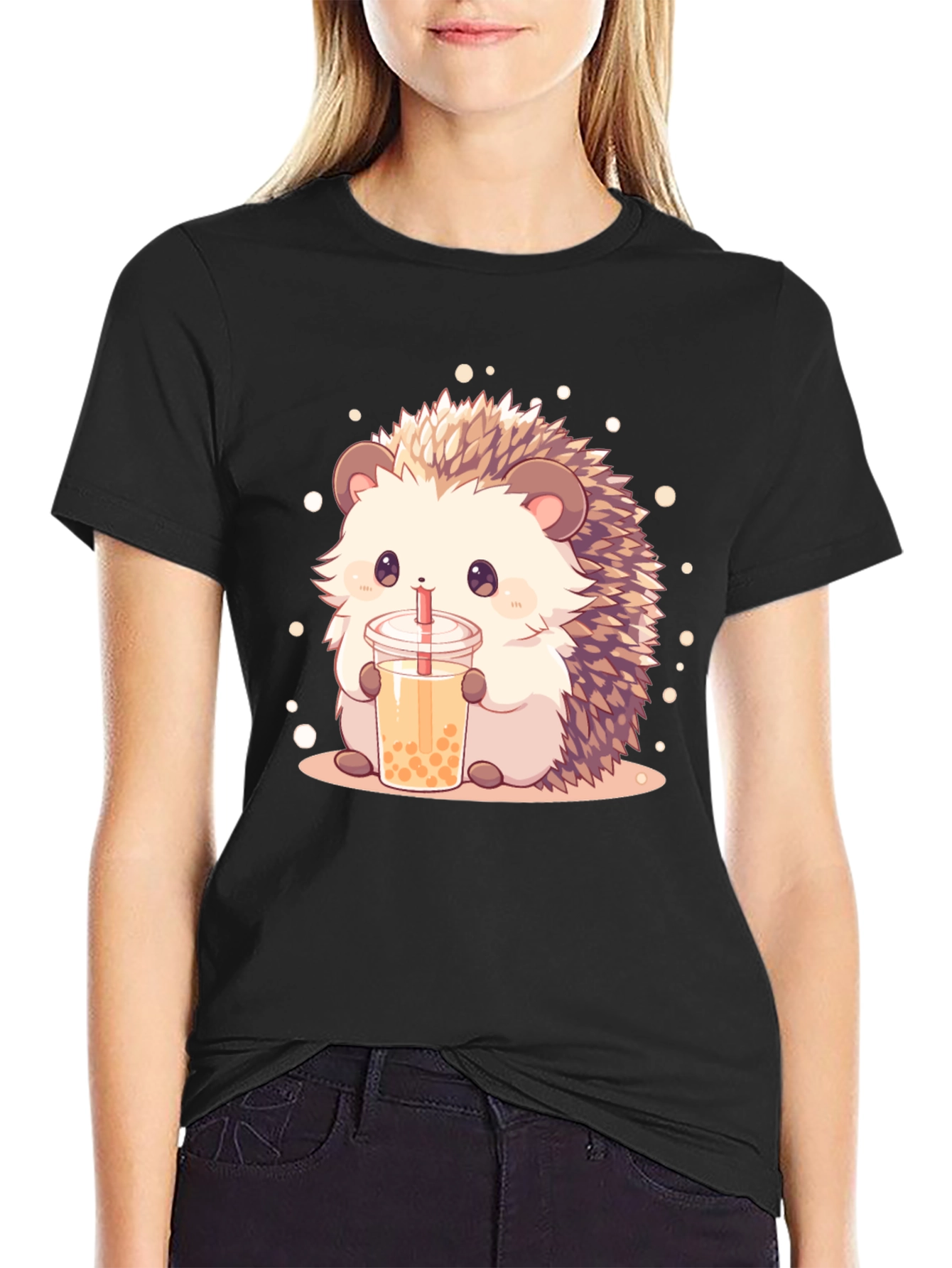 Cute Hedgehog Bubble Tea Graphic T-Shirt
