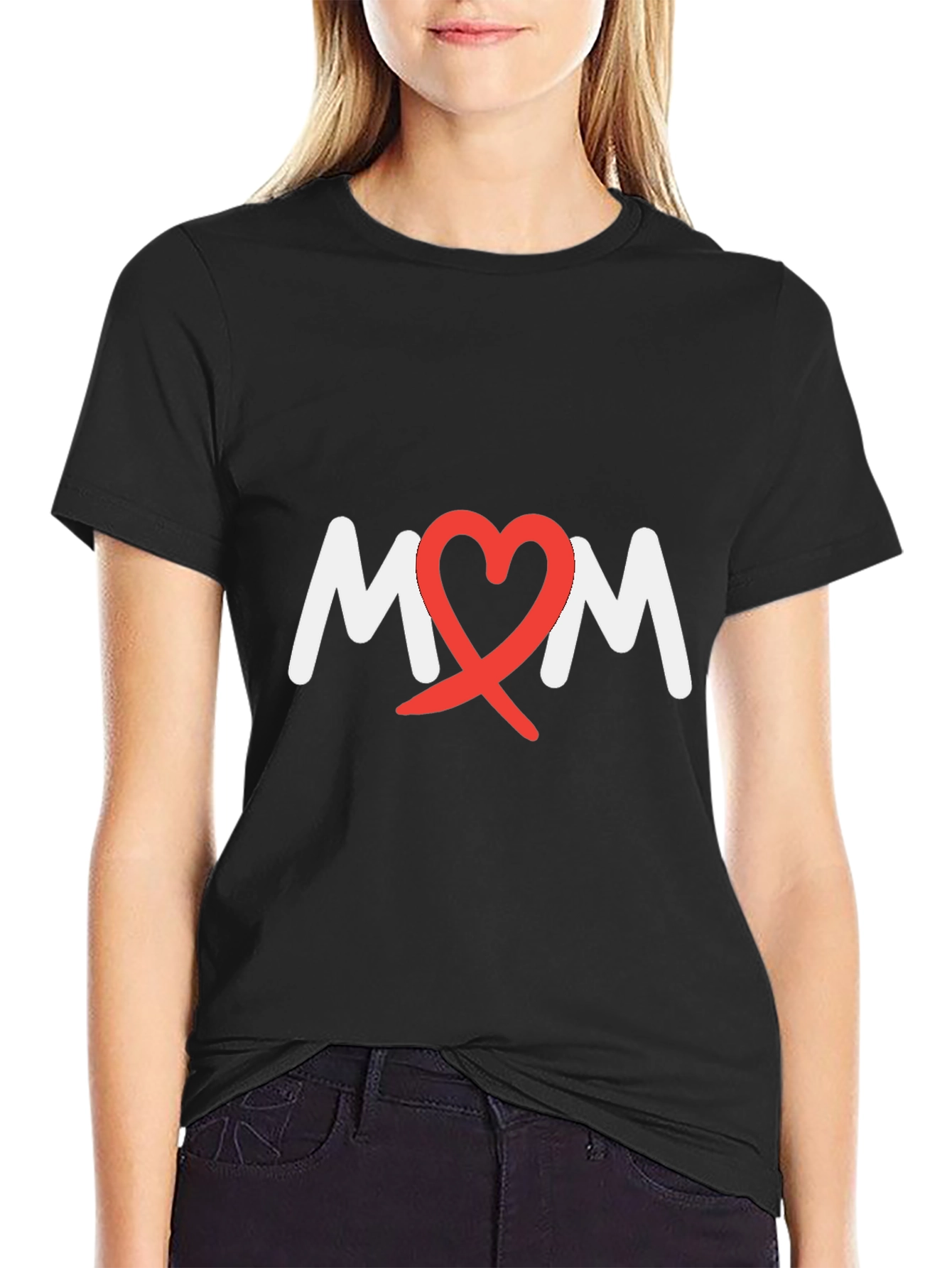 Heart Mom Tee - Black Cotton Blend T-Shirt