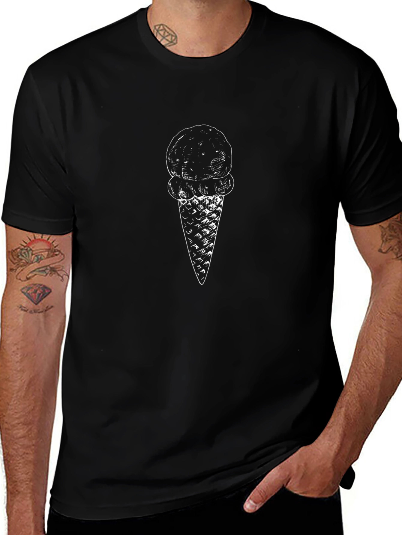 Ice Cream Cone Graphic Tee - Black Cotton Comfort