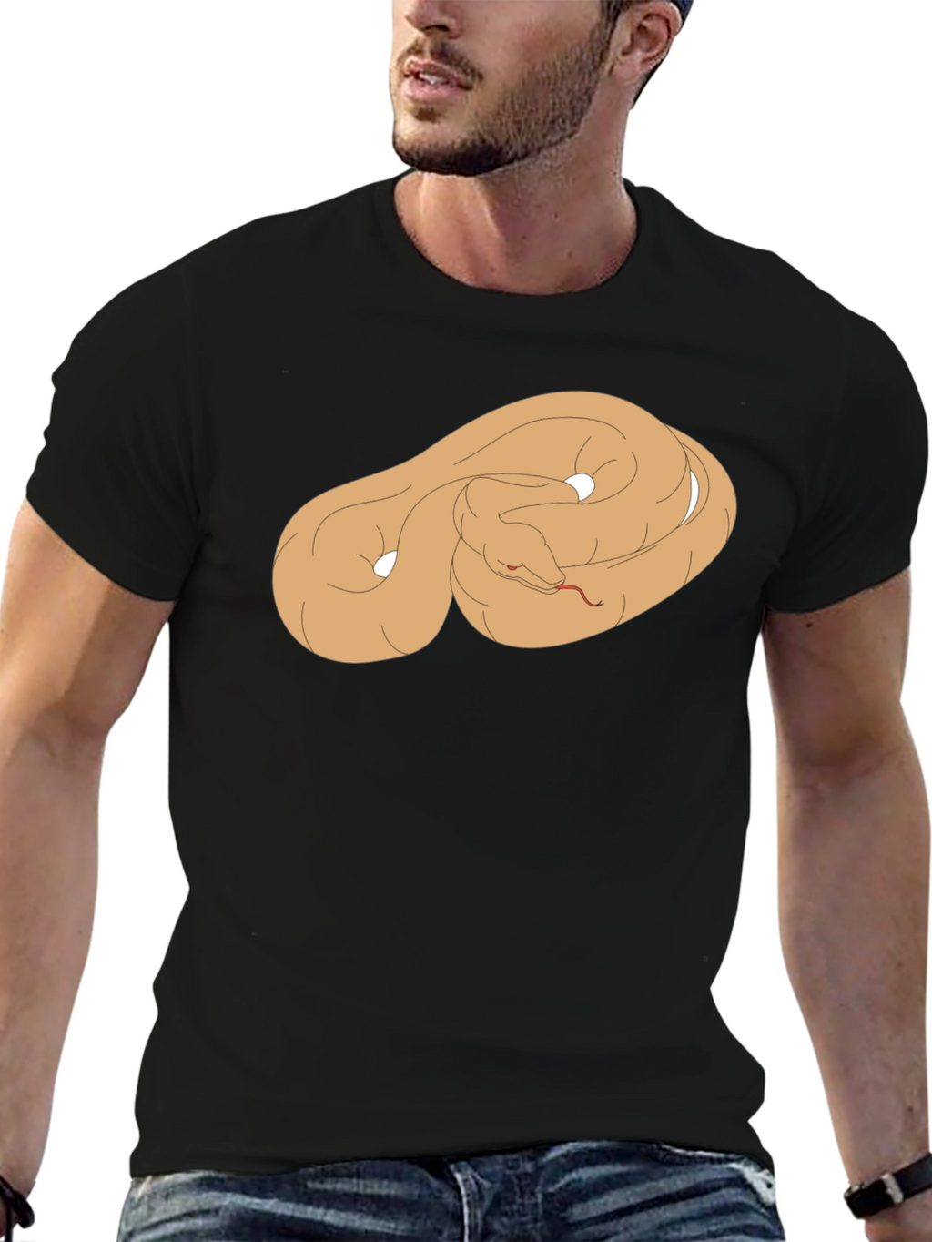 Black T-Shirt with Coiled Snake Graphic