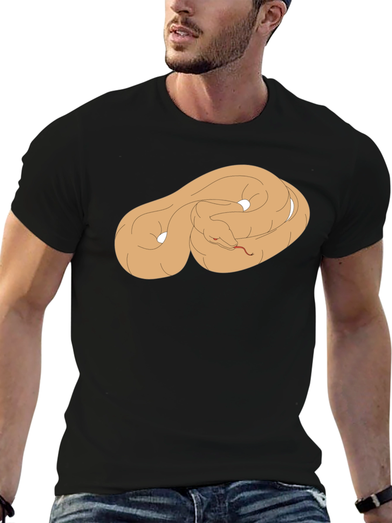 Black T-Shirt with Coiled Snake Graphic