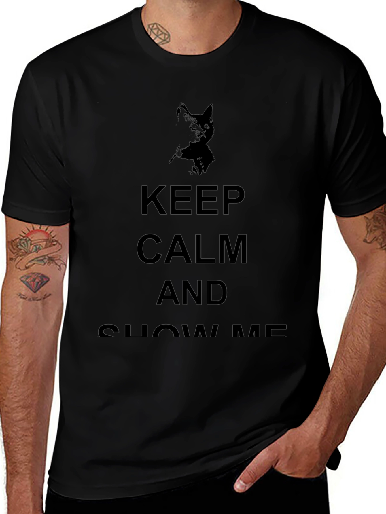 Keep Calm Cat Graphic Black T-Shirt