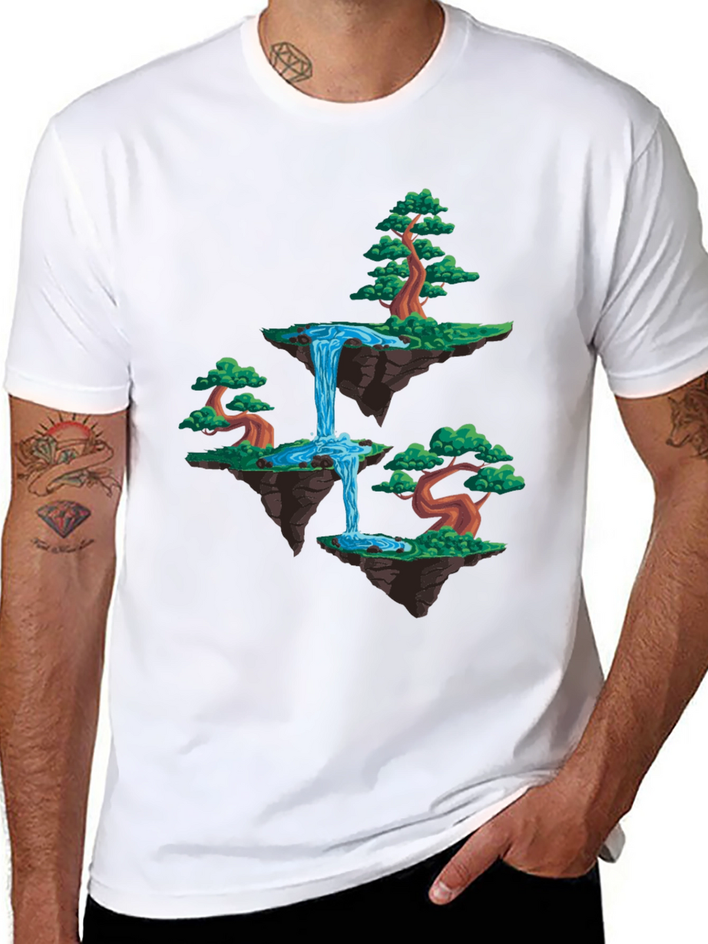 Floating Island Waterfall Graphic Tee - Black