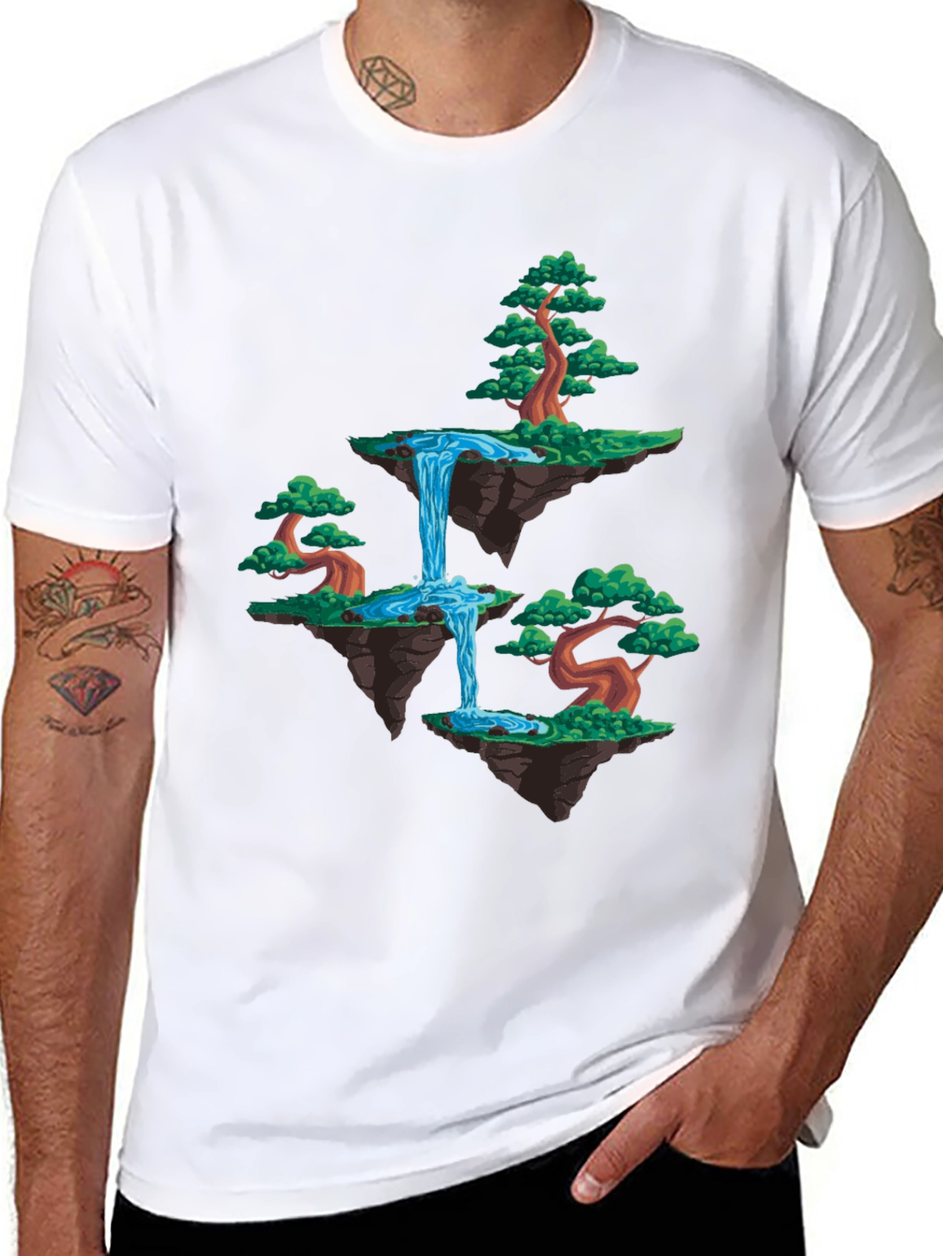 Floating Island Waterfall Graphic Tee - Black