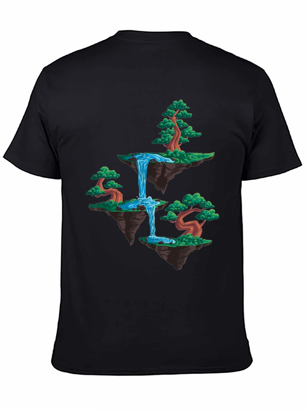 Floating Island Waterfall Graphic Tee - Black