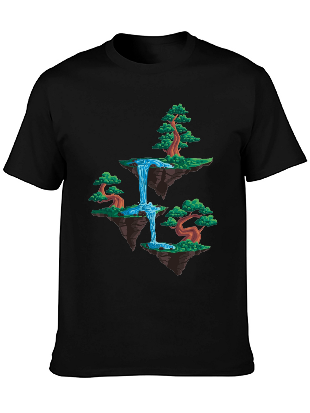 Floating Island Waterfall Graphic Tee - Black