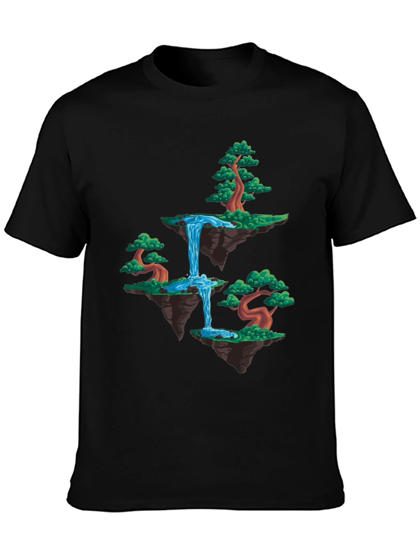 Floating Island Waterfall Graphic Tee - Black