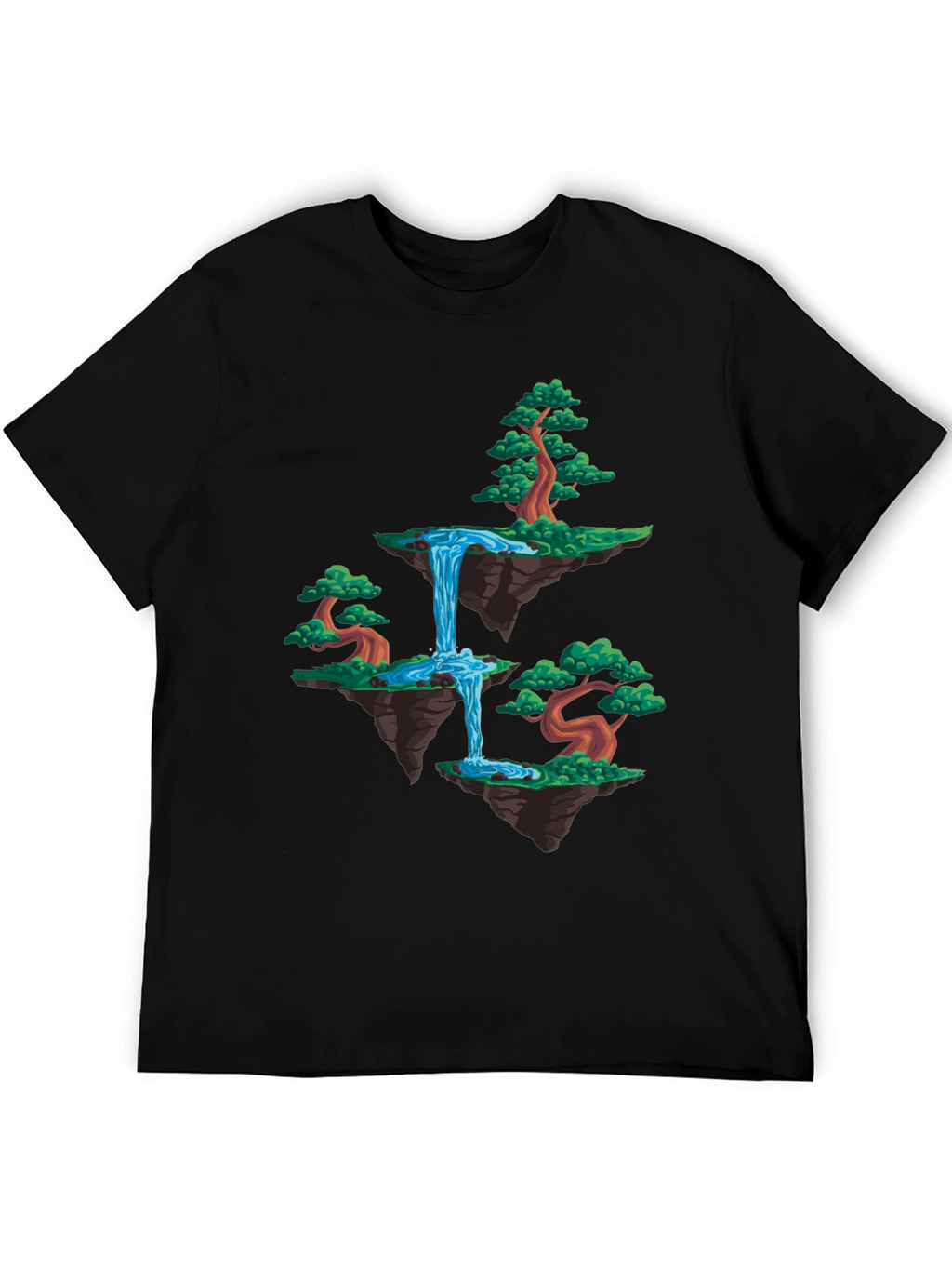 Floating Island Waterfall Graphic Tee - Black